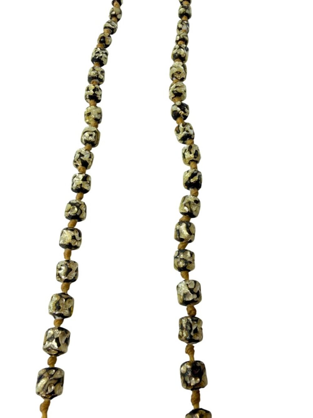 Vintage Murano Chunky Knotted Resin Prayer Bead Necklace Gold Foil Black 32" - Picture 8 of 11